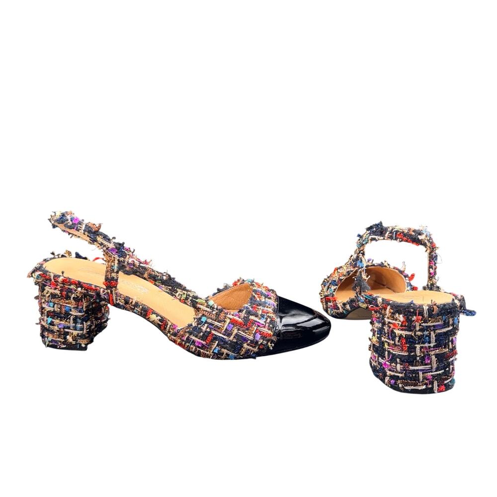 L’intervalle Tweed Slingback Heels EU 40 US 9 Patent Cap Toe Spain